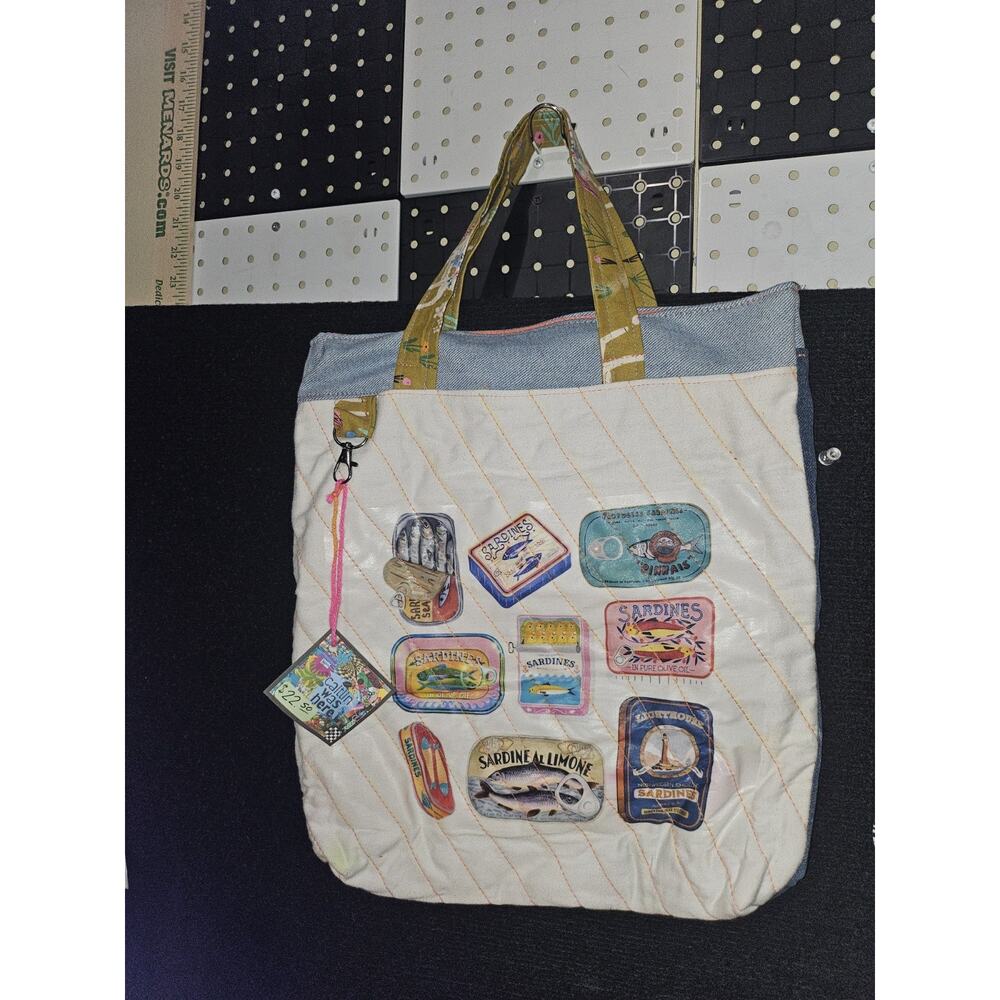 Handmade Colorful Sardine Can Print Tote Bag One If A Kind Eclectic Unique Boho